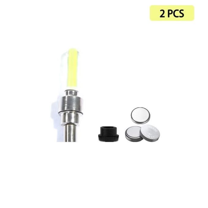 Décoration de vélo,Rayons de vélo néon avec batterie,bouchons de Valve de pneu,lumière Led de roue,accessoires de - 2pcs Jaune