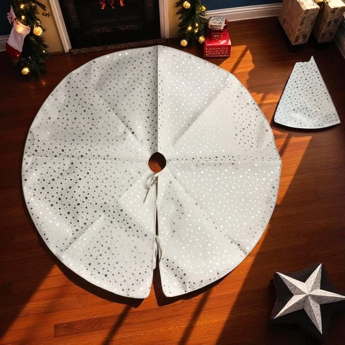 Crème kerstboomrok met zilveren sterren, Ø120 cm, herbruikbaar
