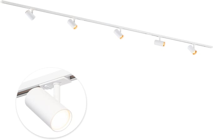 Qub Focus Railverlichting - Wit - 300 cm - I-Vorm - 5x GU10 Mesh Spots - Dimbaar - Complete Set