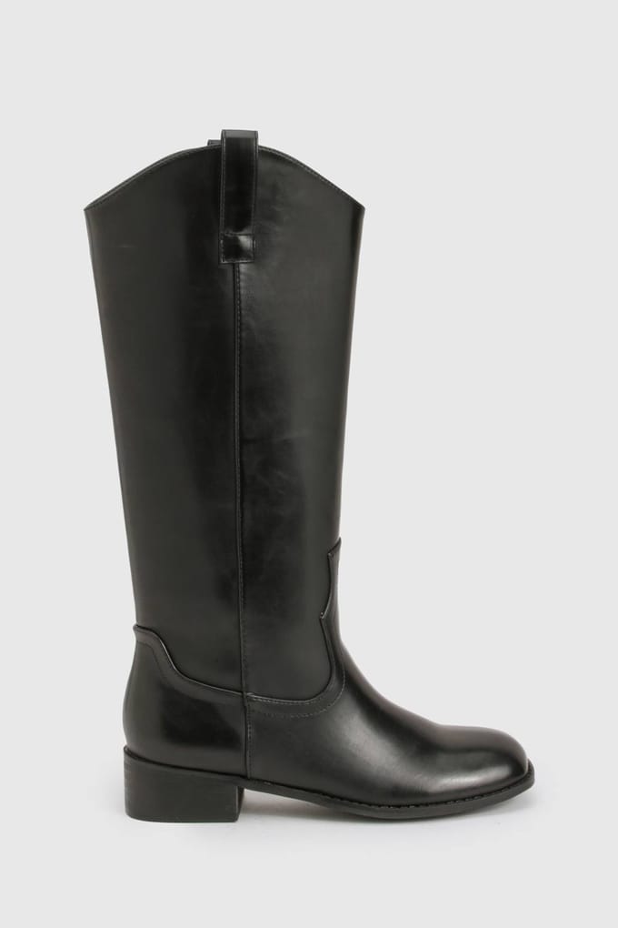 boohoo Dames Schone Western Distressed laars met blockhiel | Black | Maat: 4