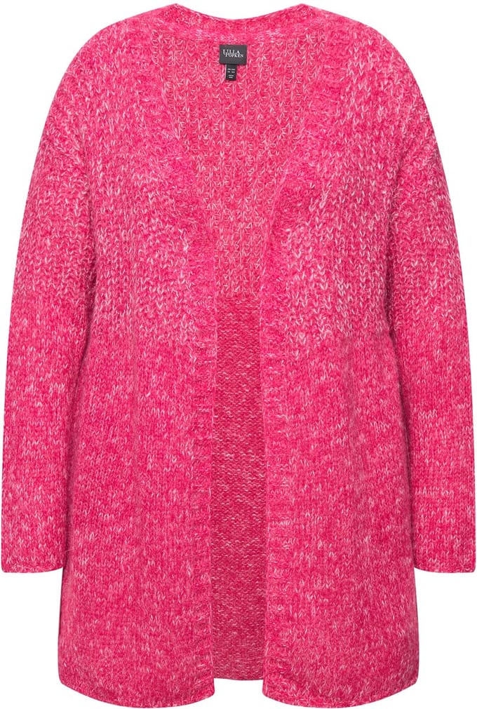 Ulla Popken - Dames - Cardigan oversized gemêleerde breimix lange mouwen - Rood roze - Maat 54+