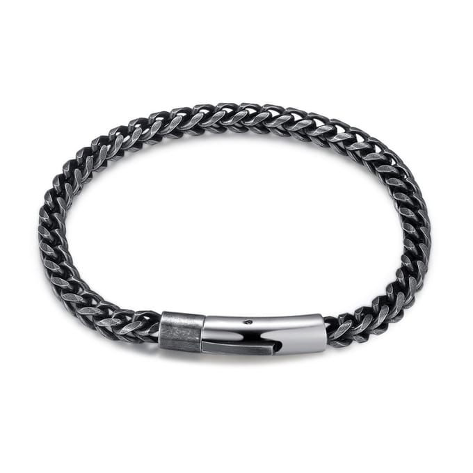 Twice As Nice Armband in edelstaal, vierkante grijze schakel 21cm