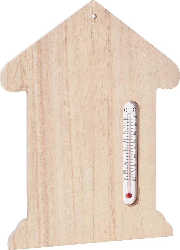 Wandthermometer van ruw hout voor balkon en terras