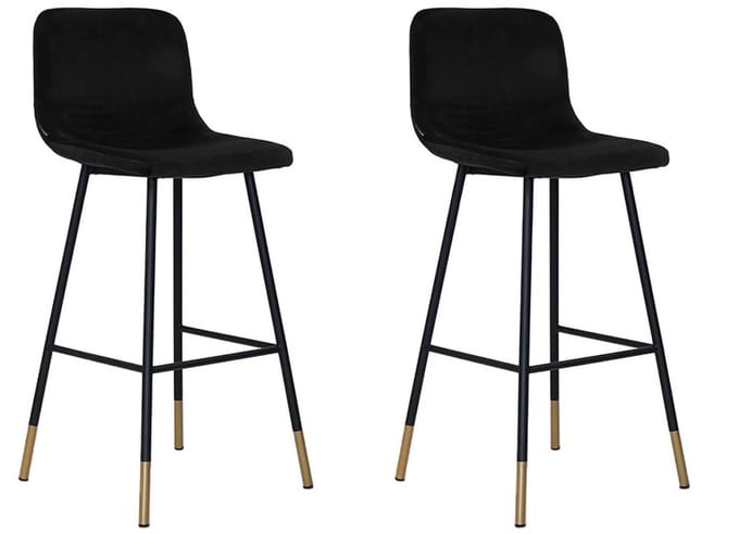 Bronx71® Velvet barkruk Mikky zwart 68 - 79 cm - Barkrukken set van 2 - barstoel