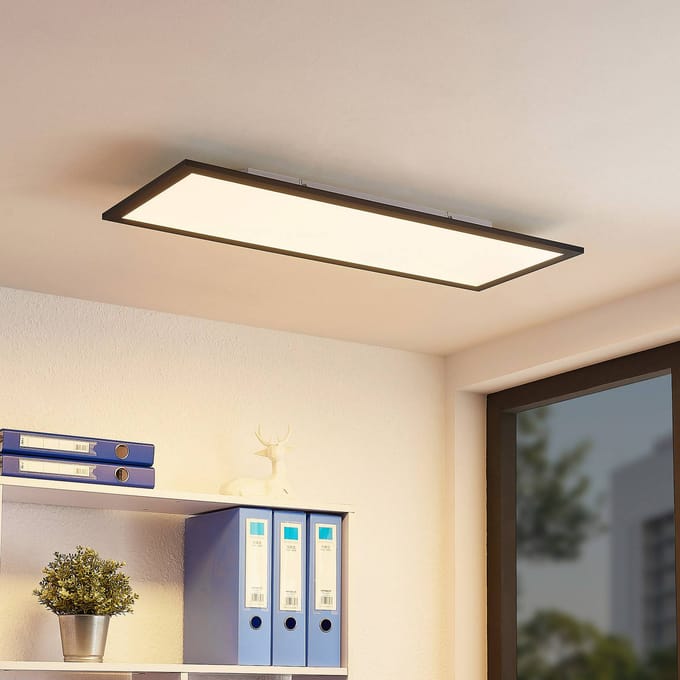 Lindby LED paneel Nelios, 80 x 30 cm, 4.000K, zwart, metaal