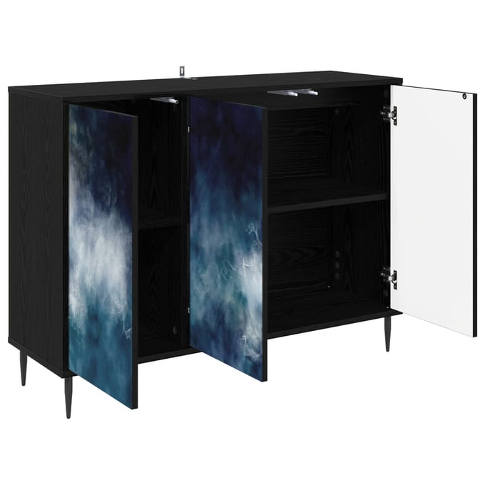 vidaXL - Dressoir - RAALTE - Zwart - eiken - 102 - x - 33 - x - 76 - cm - Bewerkt - hout
