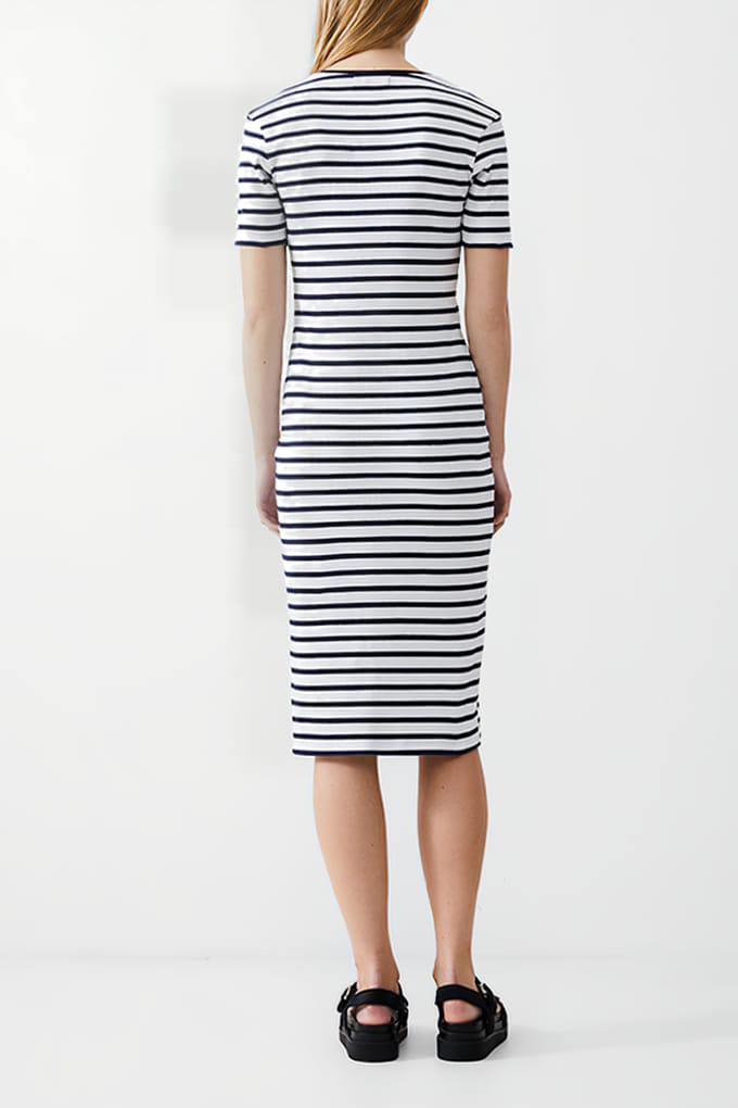 French Connection Stripe Rib Dress Midi Dk Navy/white Größe: XS | Midikleider Outlet | Damen | Blau