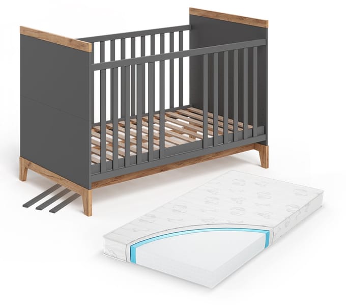Vitalispa Malia Babybed – 70x140 cm met matras Grijs/Kunstnijverheid