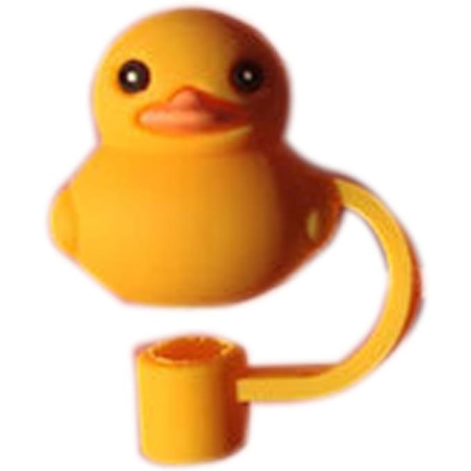 Couvercle d'embouts de paille Silicone PVC PP Anti-poussière Réutilisable Portable Bouchons de paille pour Enfants Familles(Ours orange