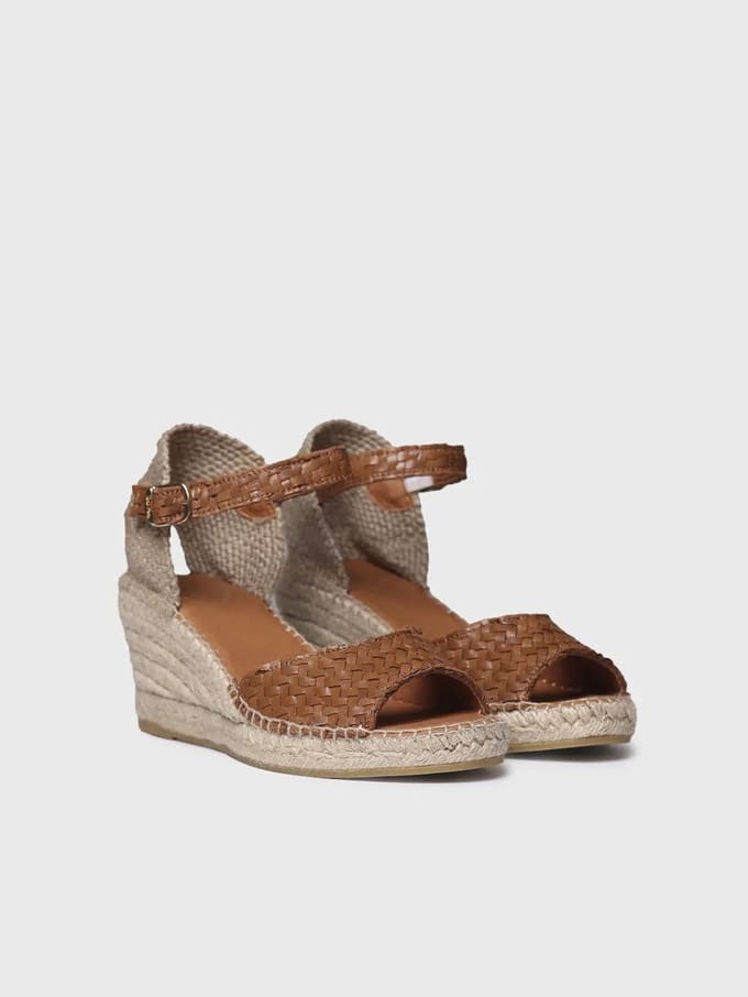 Espadrilles met sleehak voor dames van gevlochten leer | SARAI