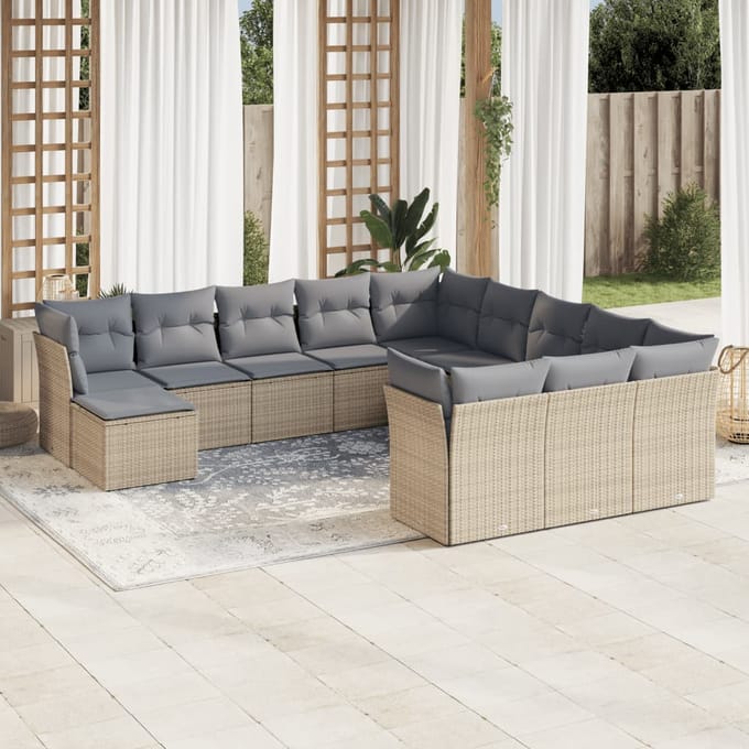 vidaXL 12-delige Loungeset met kussens poly rattan beige