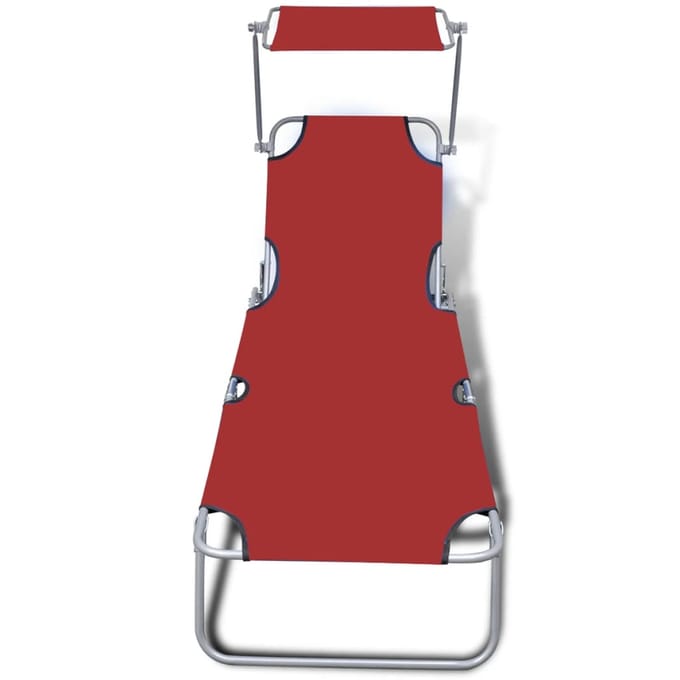 vidaXL - Ligbed - inklapbaar - met - luifel - staal - en - stof - rood
