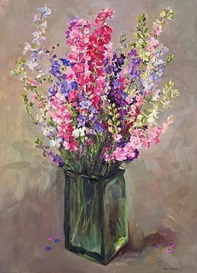 Dubbele kaart met env. Ridderspoor 12x16,5cm