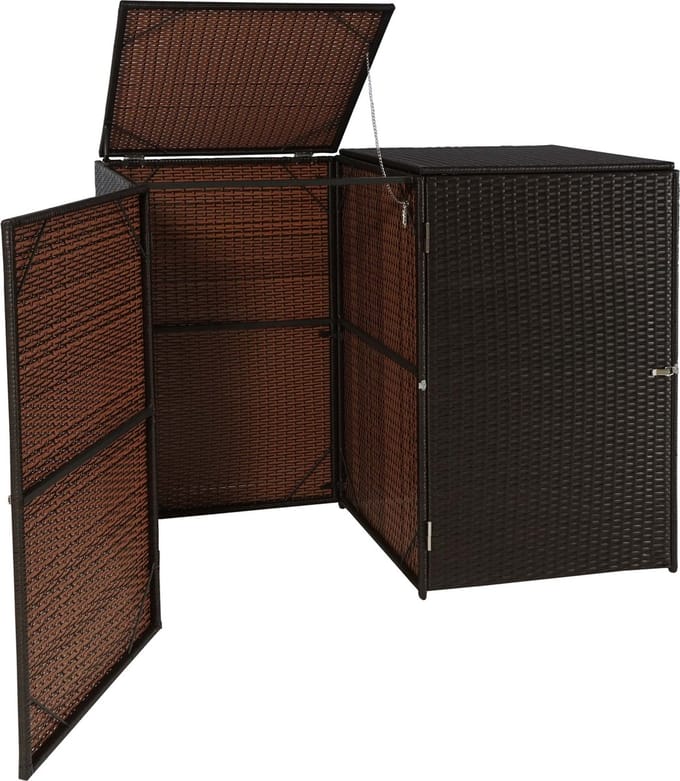 2-bins afvalbak deksel MCW-E25, afvalbak deksel afvalbak, poly rotan 2x120l ~ bruin