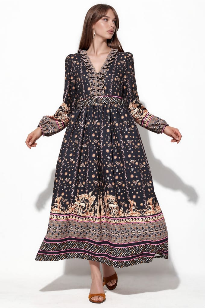 Florale Maxi Jurk met Ceintuur