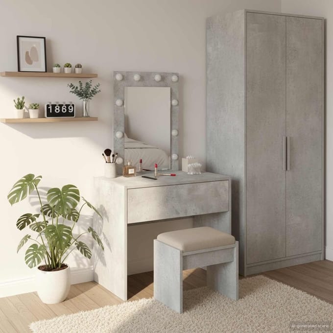 Kaptafel - Make-up tafel - Slaapkamer inrichten - Mat frame afwerking - 60 x 40 x 70 cm - Grijs