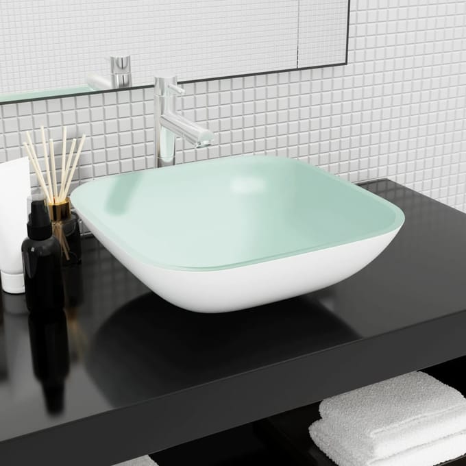 vidaXL - Wasbak - 42x42x14 - cm - glas - wit