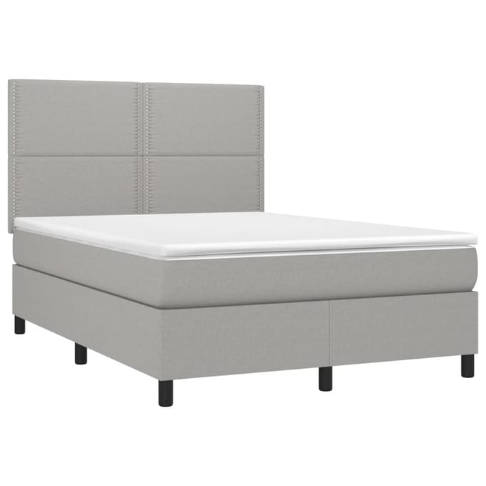 vidaXL - Boxspring - met - matras - en - LED - stof - lichtgrijs - 140x190 - cm