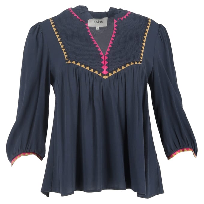 Ba&sh Tracy geborduurde top in marineblauwe lyocell
