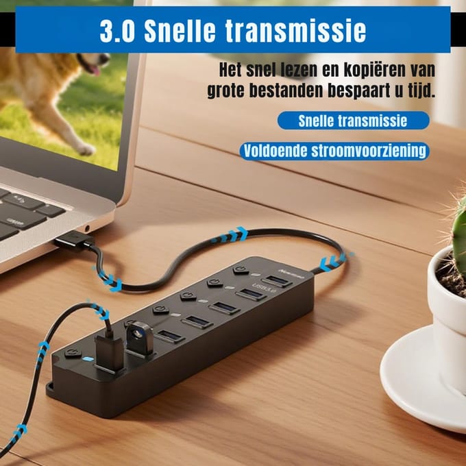 RONN® USB Hub met Voeding - USB Hub - USB Splitter - Zwart - 18cm x 18cm x 2cm
