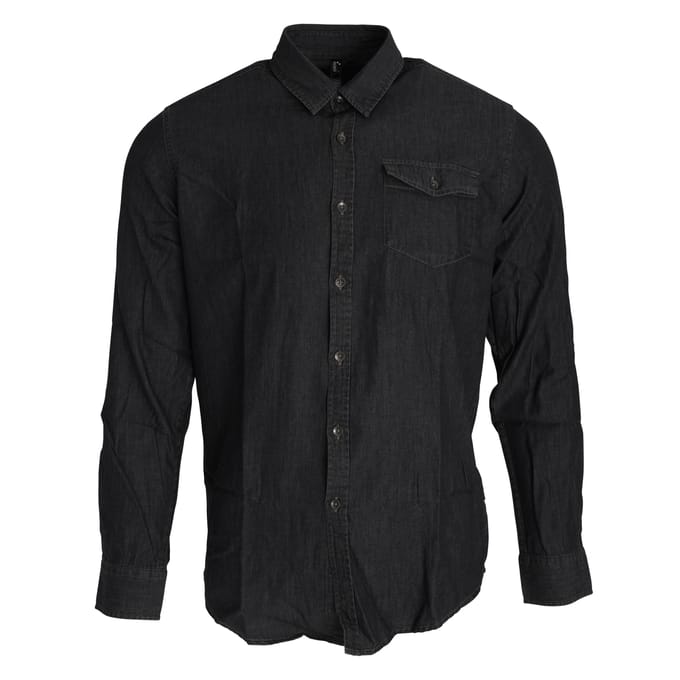 Premier Heren Jeanssteek Lange Mouw Denim Shirt (Zwarte denim)