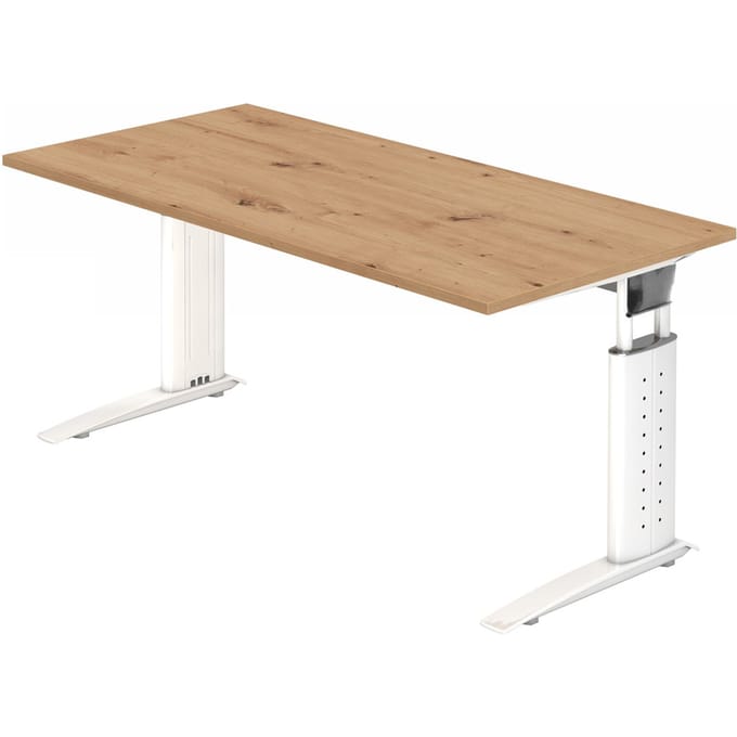 UNDA 16 W | Bureau - 160 x 80 Tafelhoogte I In hoogte verstelbaar Essen-Eik/Zilver
