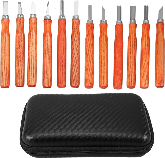 Houtsnijset - Beitel set - Houtbewerking projecten - Ergonomische handgrepen - 11 cm lengte - Bruin