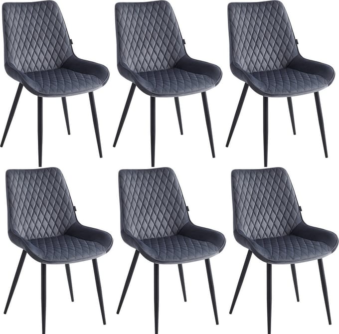 Colenis - Adama Eetkamerstoel - Set Van 6 - Grijs - Fluweel - Velvet - Industrieel