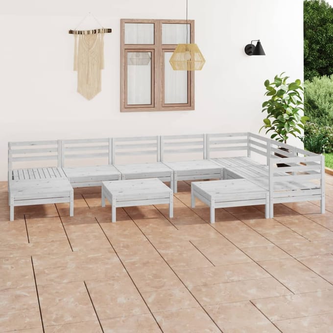 vidaXL - 10-delige - Loungeset - massief - grenenhout - wit