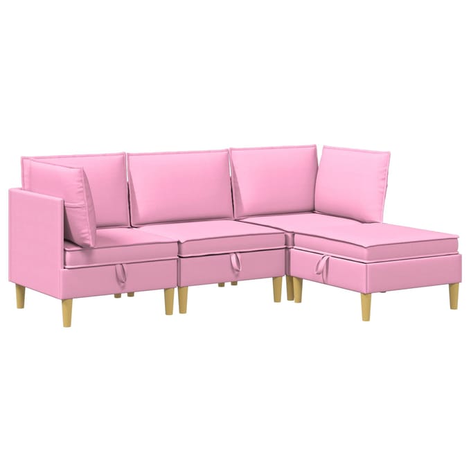 vidaXL - Modulaire - bankset - met - opslag - 4 - st - Roze - Stof