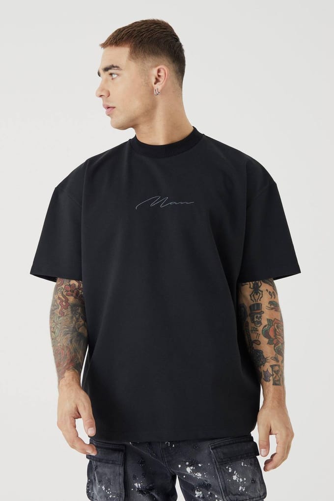 Oversized Premium Super Heavyweight Geborduurd T-shirt | Black | Size Medium