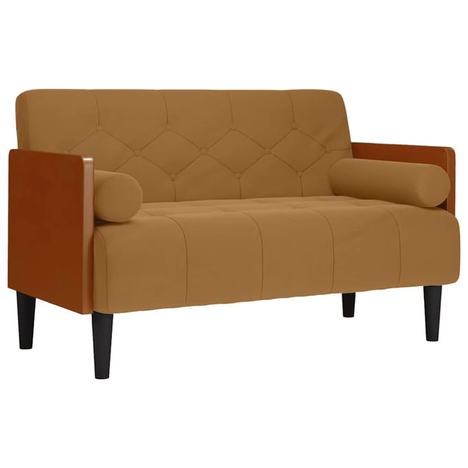 vidaXL - Loveseat - bank - met - bolsters - bruin - 110 - cm - fluweel