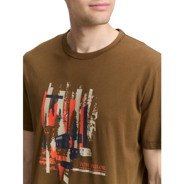 Tom Tailor - T-shirt - Mannen - L - Bruin - Katoen - 1047788