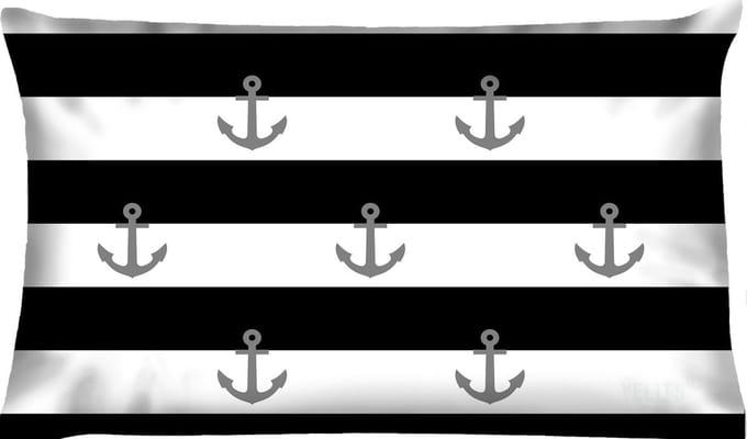 Buitenkussen BLACK waterafstotend 40x60cm - zwart/wit/grijs - bootkussen streep ankers