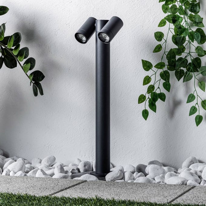 PRIOS - Tuinpad verlichting - 2lichts - Aluminium, glas - H: 60 cm - GU10 - donkergrijs