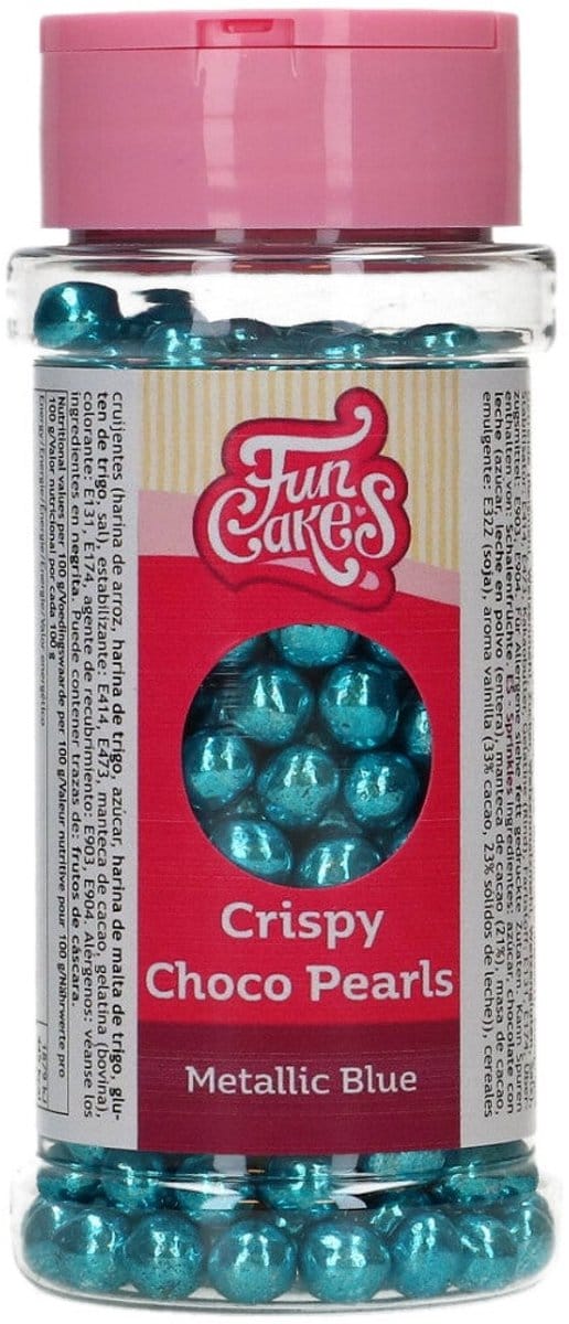 FunCakes Crispy Choco Pearls - Metallic Blue - 60g - Chocolade Taartdecoratie