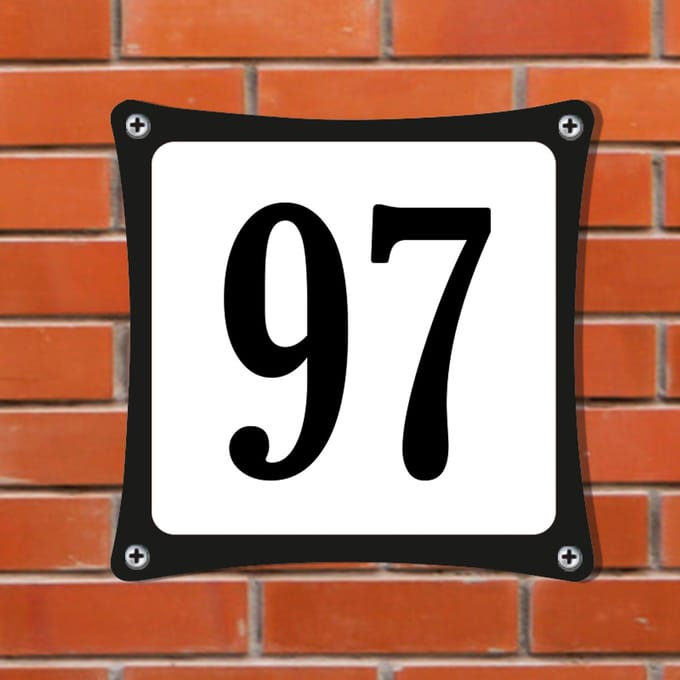Decoporta Huisnummerbord Emaille-Look - Nummer 97 - Standaard - 10 x 10 cm | incl. schroeven