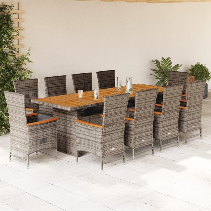 vidaXL - 11-delige - Tuinset - met - kussens - poly - rattan - grijs