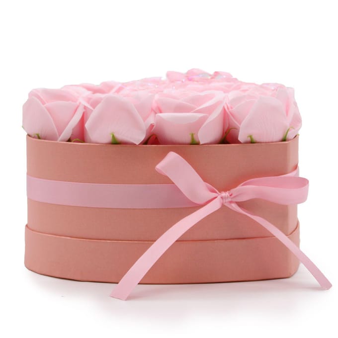 Zeep Bloemen Geschenkset - 13 Roze Rozen - Hartvorm - 23.5x20x15cm
