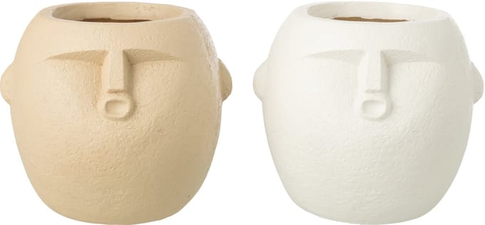 J-Line bloempot - polyresin - wit/beige - medium - 2 stuks