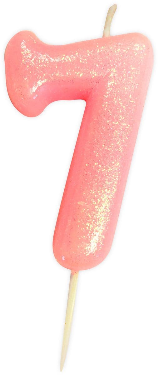ANNIVERSARY HOUSE - Kaars Cijfer 7 Roze Iriserend 9 cm Glitter