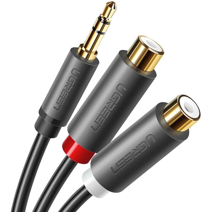 Ugreen - audio-adapter - jack 3,5 mm mannelijk naar 2xRCA vrouwelijk kabel 0,25 m grijs - (AV109)