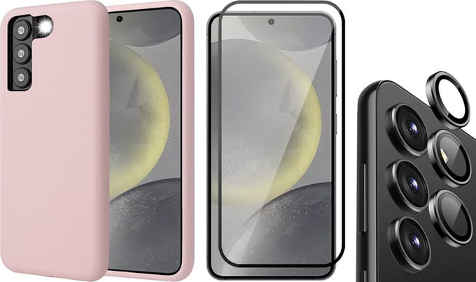 Hoesje geschikt voor Samsung Galaxy S24 Plus - Screenprotector Volledig Dekkend Glas & Camera Protector - Mat Back Case Roze