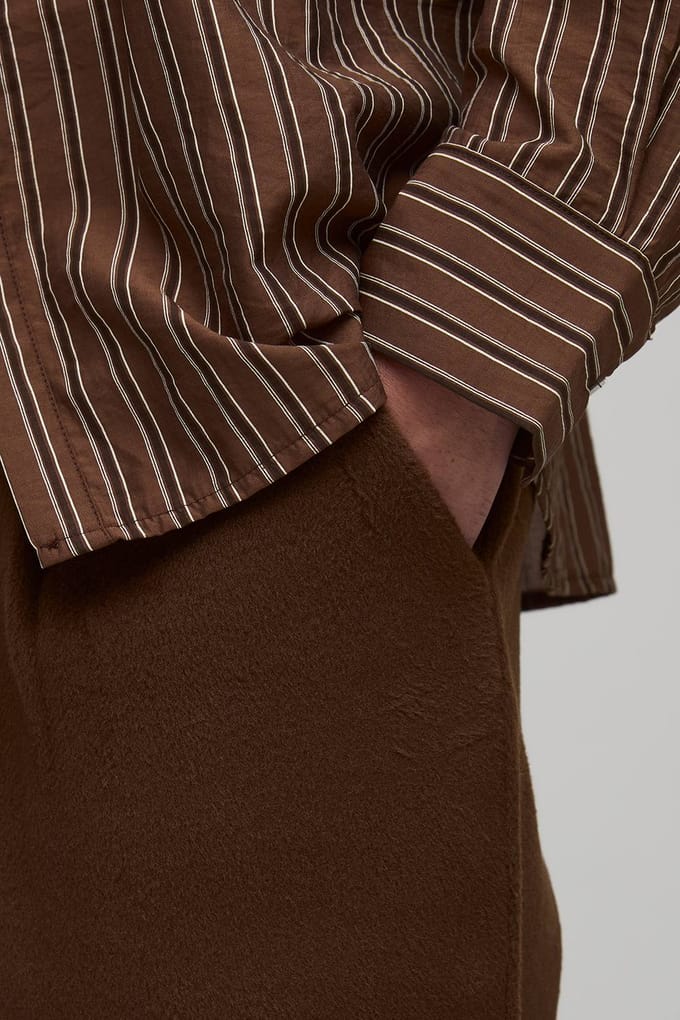 Straight Let Melton Half Fixed Waist Trouser | Chocolate | Size Medium