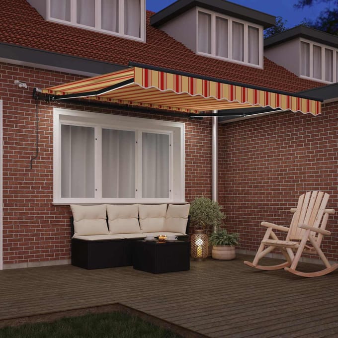vidaXL - Uitschuifbare - luifel - Geel - en - Oranje - 300 - x - 250 - cm - Polyester