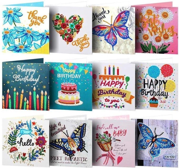 Diamond Painting Wenskaarten - Set van 12 kaarten - Hobbypakket
