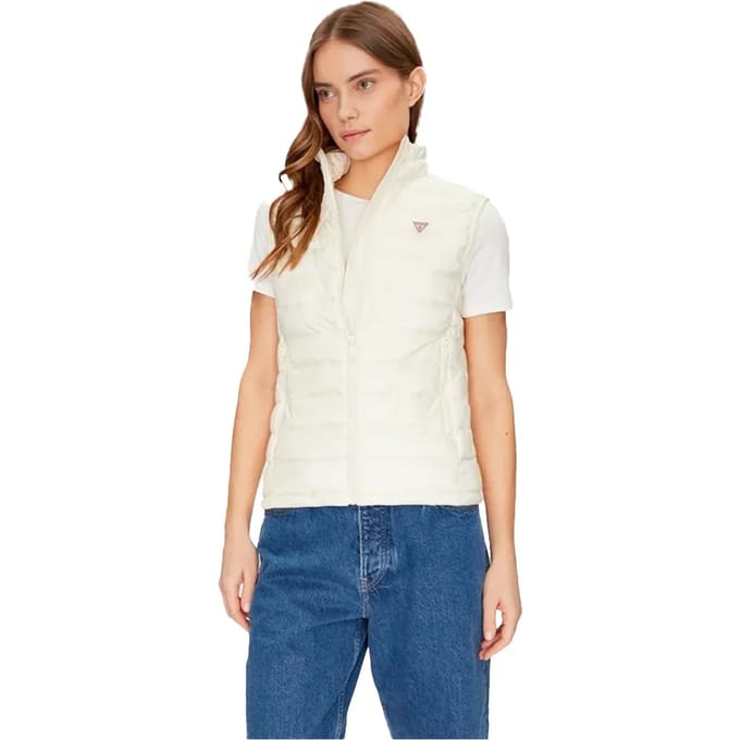 Guess dames mouwloos donsjack mini driehoek