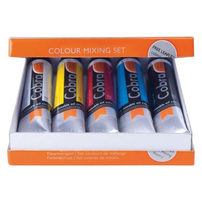 5 tubes olieverf - Primaire kleuren - Waterverdunbaar - Cobra wit