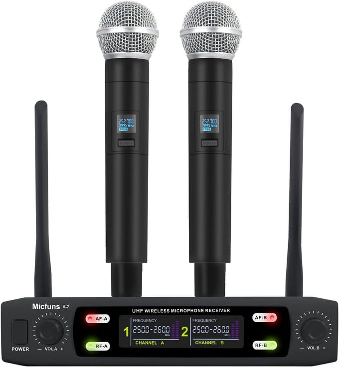 Draadloos Professioneel Tweekanaals Microfoonsysteem VHF 100m Bereik voor Feest en Presentatie