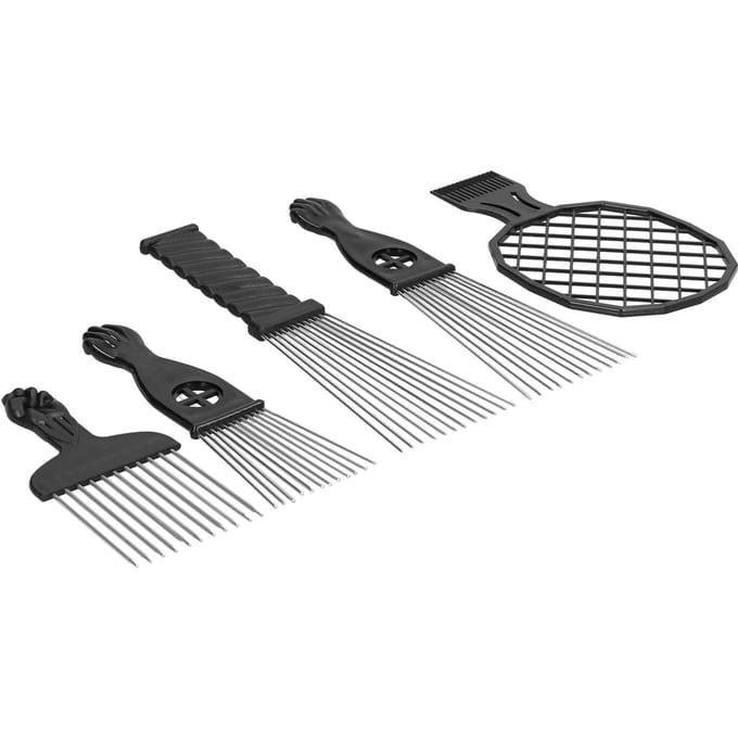 5 stuks Roestvrij Staal Afro Afrikaanse Haar Prikkam Set Twist Kam Set Haarstyling Tool black